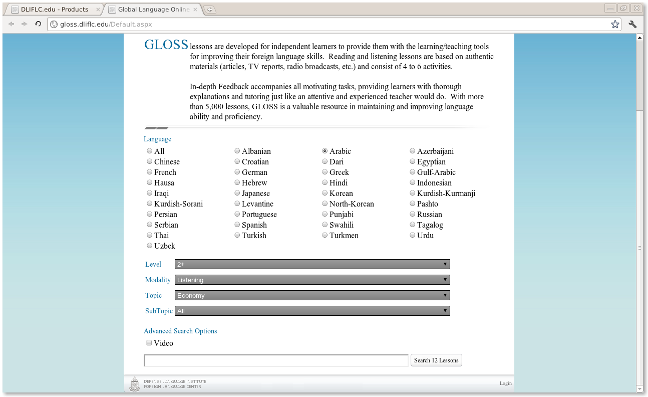 Defense Language Institute - G.L.O.S.S - Languages