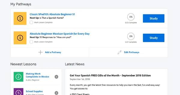 SpanishPod101 Dashboard